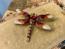 VINTAGE BROSCHE MIT GABLONZER STRASSSTEINE UND EMAIL