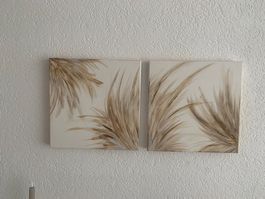 2 handgemalte Bilder  Dekoration, Pampasgras 40x40 cm