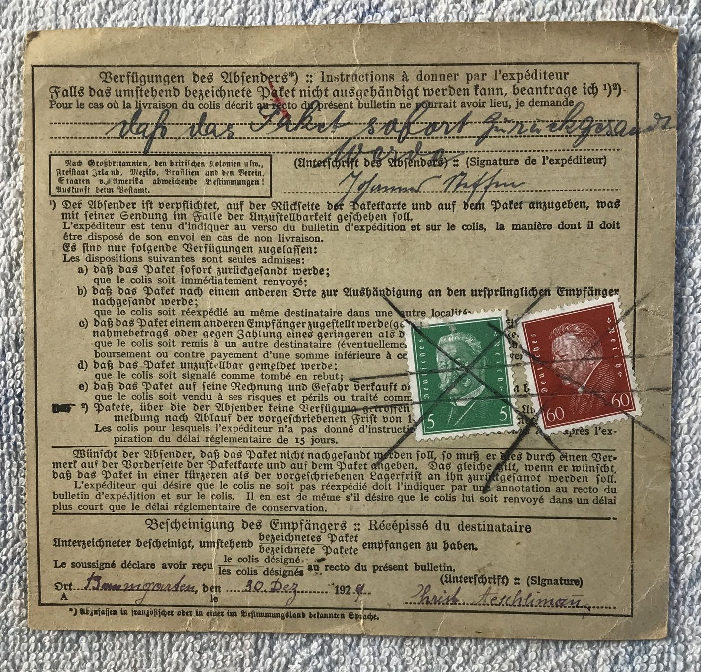 Tutti i francobolli: BELEG DEUTSCHLAND 1929 – Usato da Ostermundigen venduto da Kari1937 1