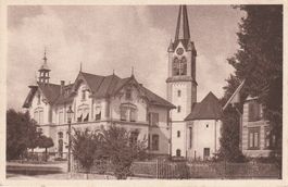 Au -Rheintal-Kath. Kirche und Schule. Karte ungelaufen.