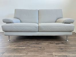 2er-Sofa, Echtleder, hellgrau