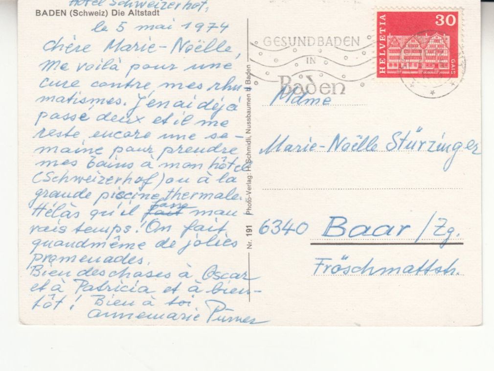 Ansichtskarten: Baden 1974 – Gebraucht aus Bürglen TG von StampGraf 1