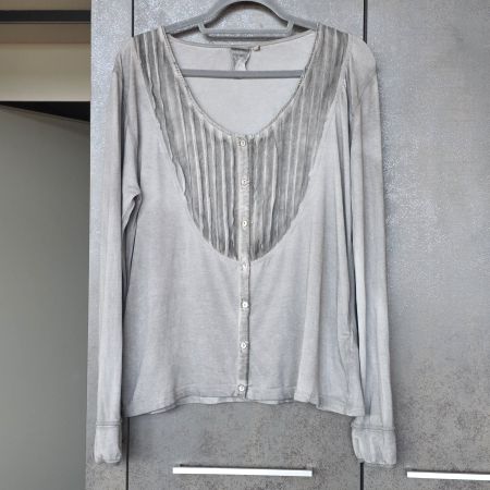 🐸 NILE BLUSE L MIT SEIDENBIESEN UND PERLMUTT KNÖPFEN GRAU