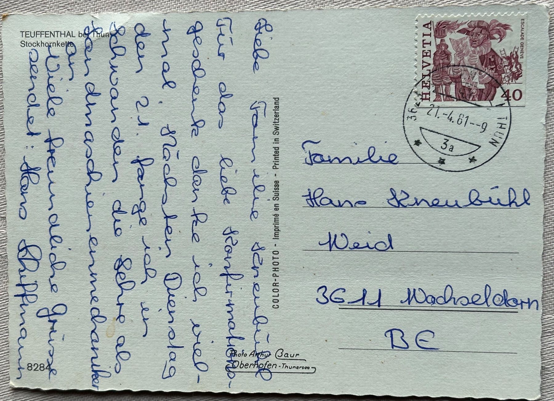 Cartoline postali: BE Teuffenthal, Stockhorn Kette – Usato da Gächliwil venduto da H-PL 1