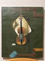 Ölgemälde mit Geige und Notenblatt, 60x59cm