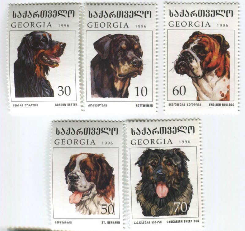 Tutti i francobolli: Briefmarken "Hunde". Georgien – Nuovo e nell'imballaggio originale da Basel venduto da Butsch5