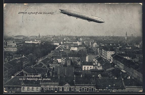 Bilder & Poster: Düsseldorf, Zeppelin über der Stadt, v – Gebraucht aus Berlin von bartko-reher