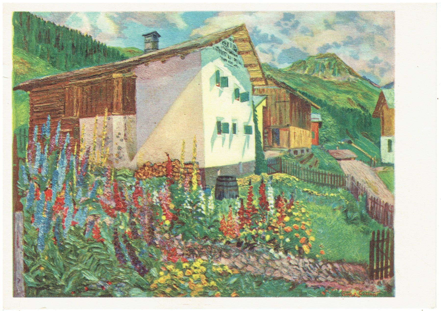 Ansichtskarten: Bauerngarten in Davos, Carl M. Cromer, Davos – Gebraucht aus Flims - Dorf von Stagediver