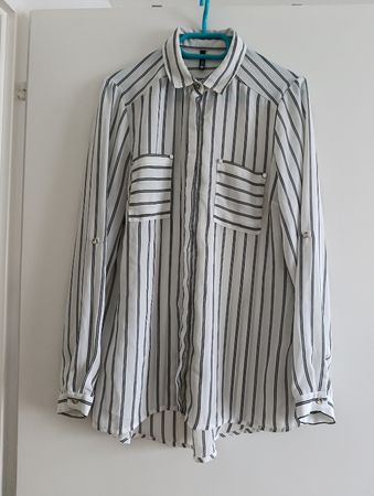 Bluse Gr.S Chicorée weiss mit schwarzen Streifen