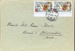 Schweiz Brief 1941 Bern 750 Jahre 2er-Streifen Münchenstein