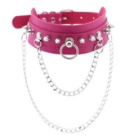 NEUES Nieten Halsband in Pink mit Ketten - 222609