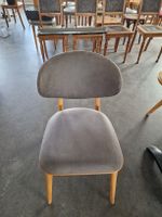 Stylish Dining Chair with Grey Velvet Seat & Wood Frame.