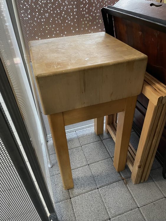 Bloc De Boucher En Bois – Vintage – 61x61x81 Cm – Établi De Cuisine Ou Décoration