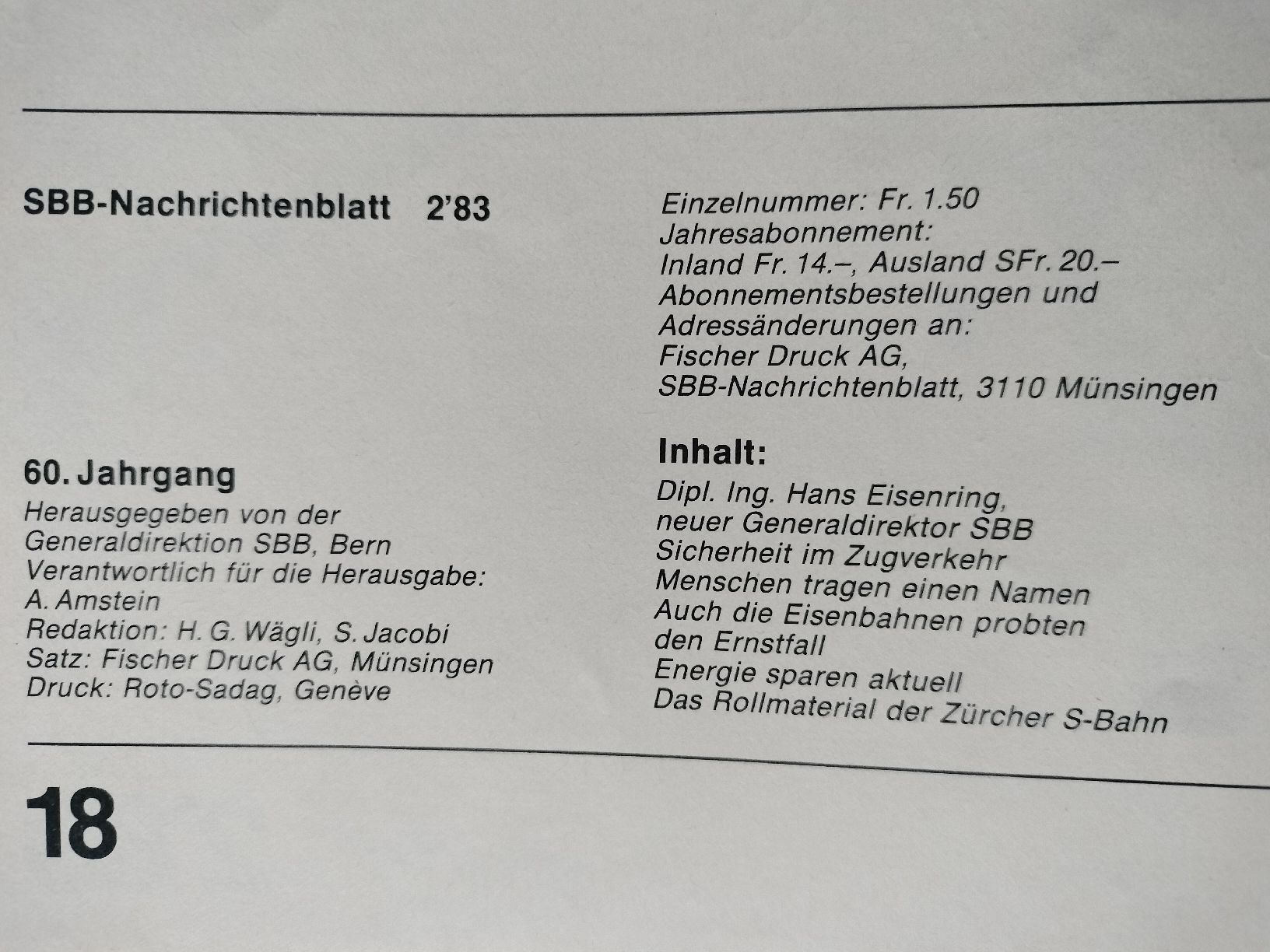 Riviste & Magazine: SBB CFF FFS Nachrichtenblatt von 1983 – Usato da Schwanden Sigrisw venduto da pho_2mc9 1