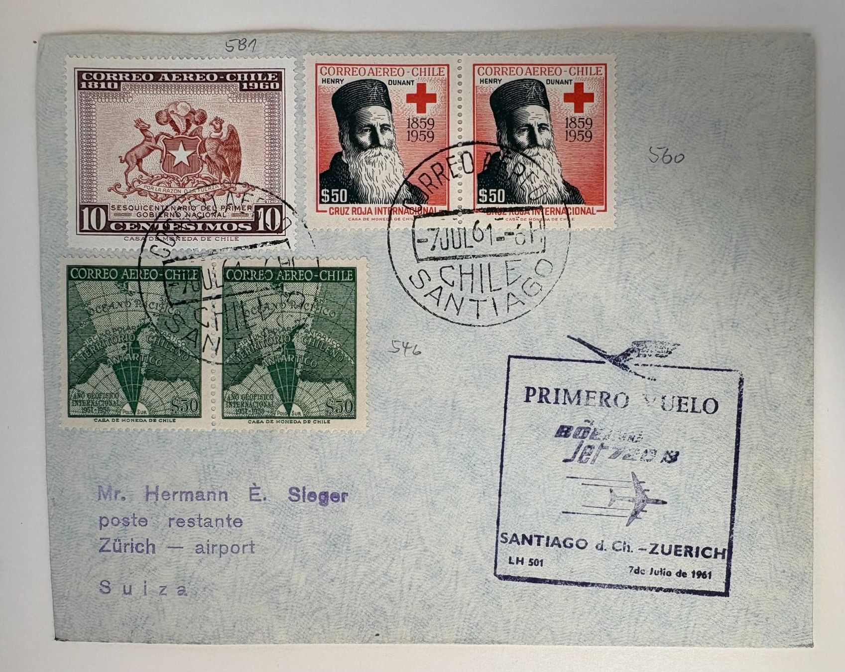 Tutti i francobolli: SANTIAGO-ZÜRICH 1961 – Usato da Ostermundigen venduto da wini63