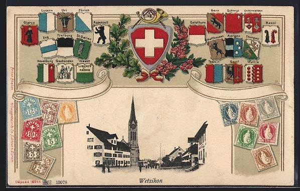 Cartoline postali: Präge-AK Wetzikon, Strassenpartie mit K – Usato da Berlin venduto da bartko-reher