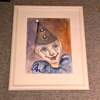 Original-Aquarell "Clown / Harlekin". Signiert.