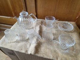 filigraner leichter Glas Tee Service Vintage