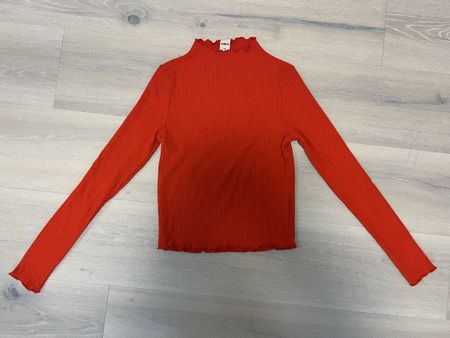 Langarmshirt mit Stehkragen gerippt rot XS neu