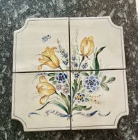 Keramik Wandbild Blumenmotiv mit Schmetterling 1987