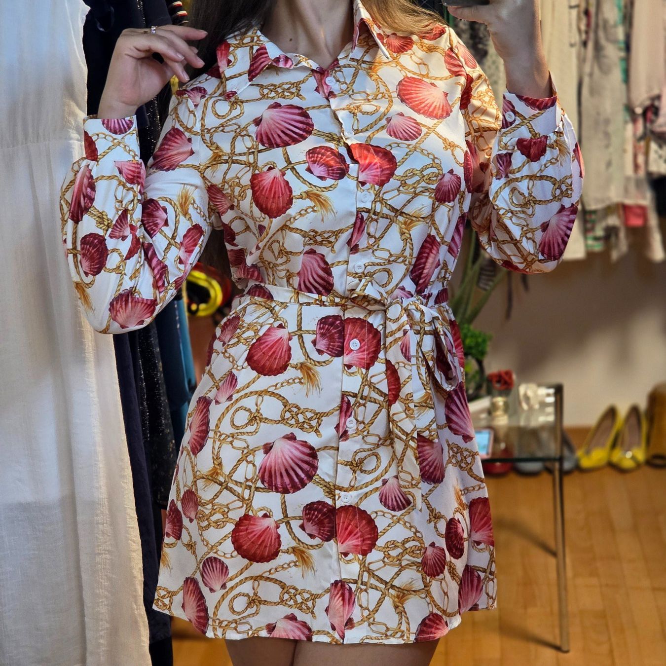 Vestiti: Sommer Hemdblusenkleid M Muschelprint – Usato da Wald ZH venduto da CapLux
