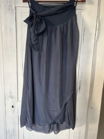 Damen Rock Seide dunkelblau Wickeloptik Gr. L