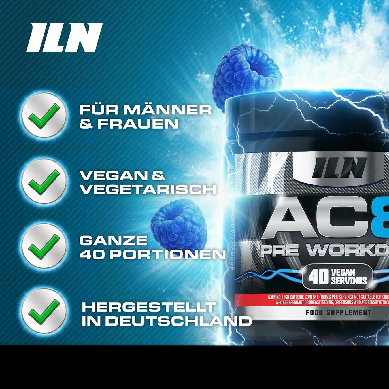 Cibi & Specialità: Pre Workout Booster Blue Raspberry 360g – Nuovo e nell'imballaggio originale da Suhr venduto da SchnapperCH 4