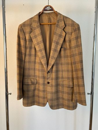 Hermès Beige Plaid Wool Blazer