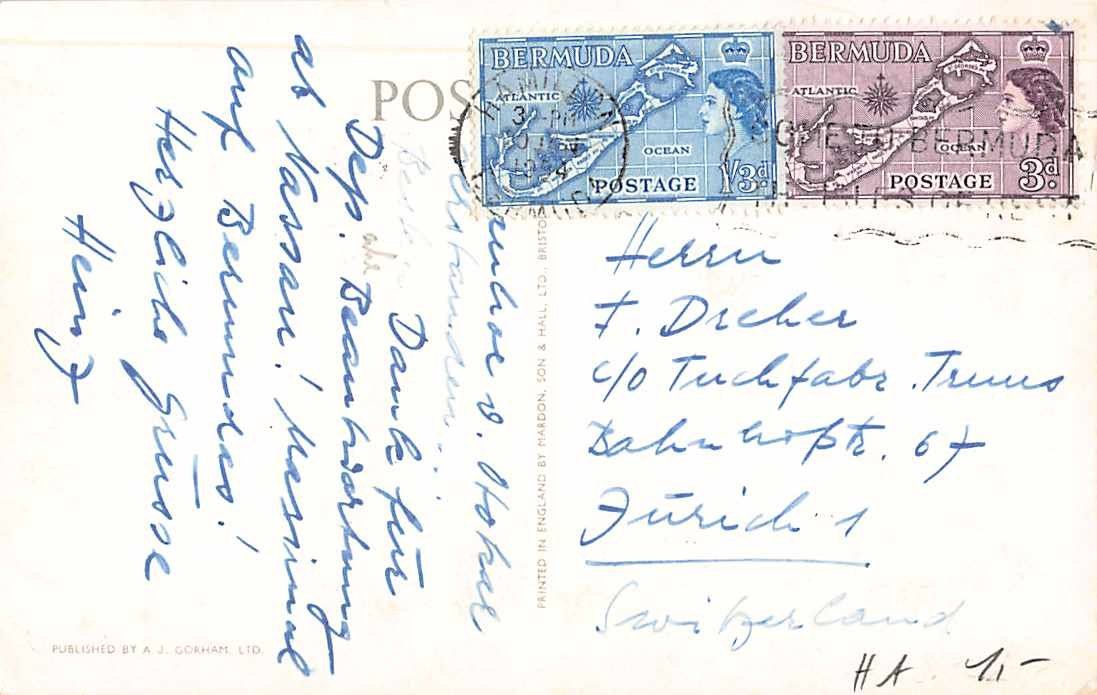 Cartoline postali: EXOTISCHE Ansichtskarten 3x BERMUDA - in die Schweiz – Usato da Lufingen venduto da TopAnsichtskarten 5