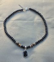 Collana pietre onice occhio di tigre ciondolo nero