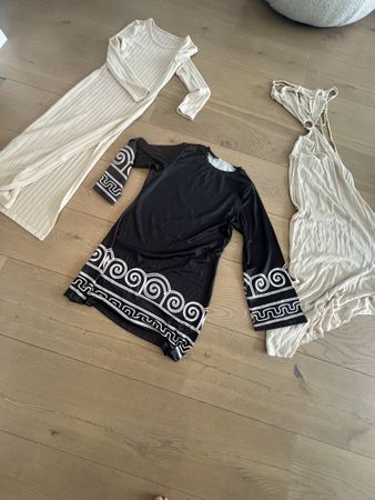 3 Sommerkleider Gr. M beige/schwarz Lang & Kurzarm