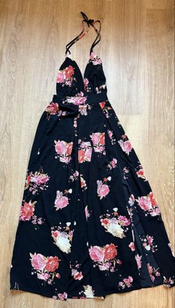Jumpsuit d’été noir imprimé floral dos-nu Califashion, t.S