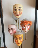 4 antike  Fasnachtsmasken Larven handbemalt
