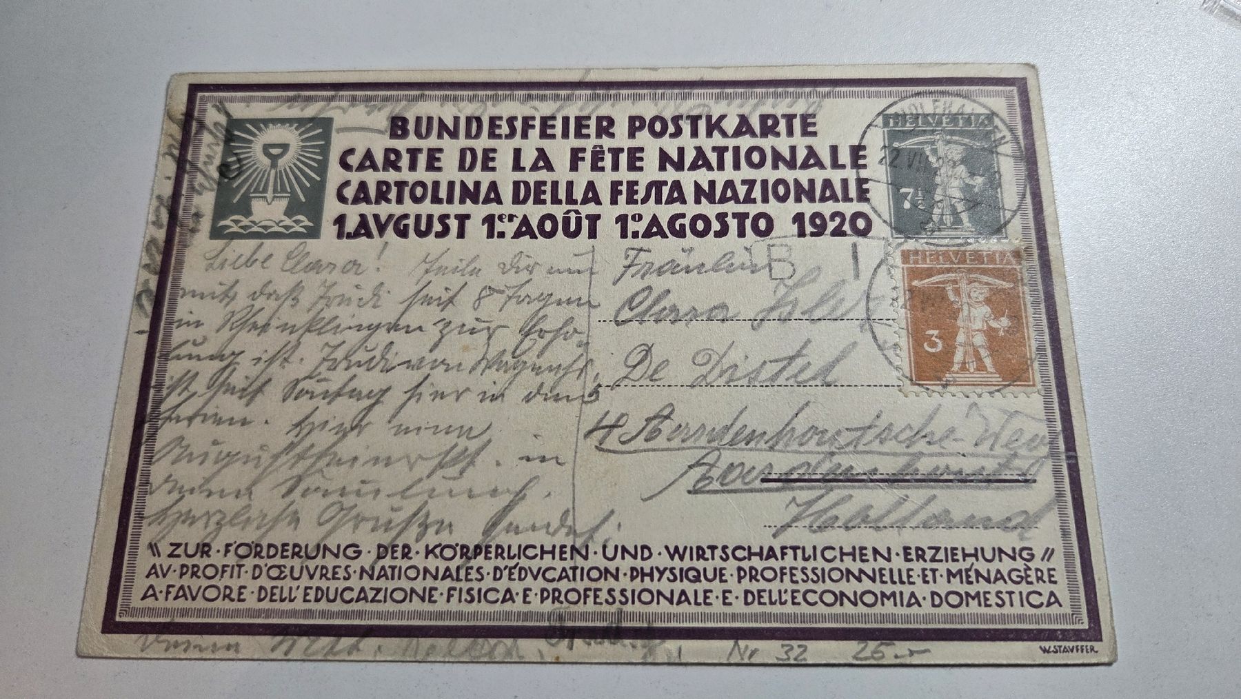 Tutti i francobolli: 1920 Bundesfeierkarte Nr 32 – Usato da Arni AG venduto da Moth68 1
