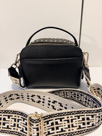 Ledertasche schwarz – Made in Italy, mit Textilriemen