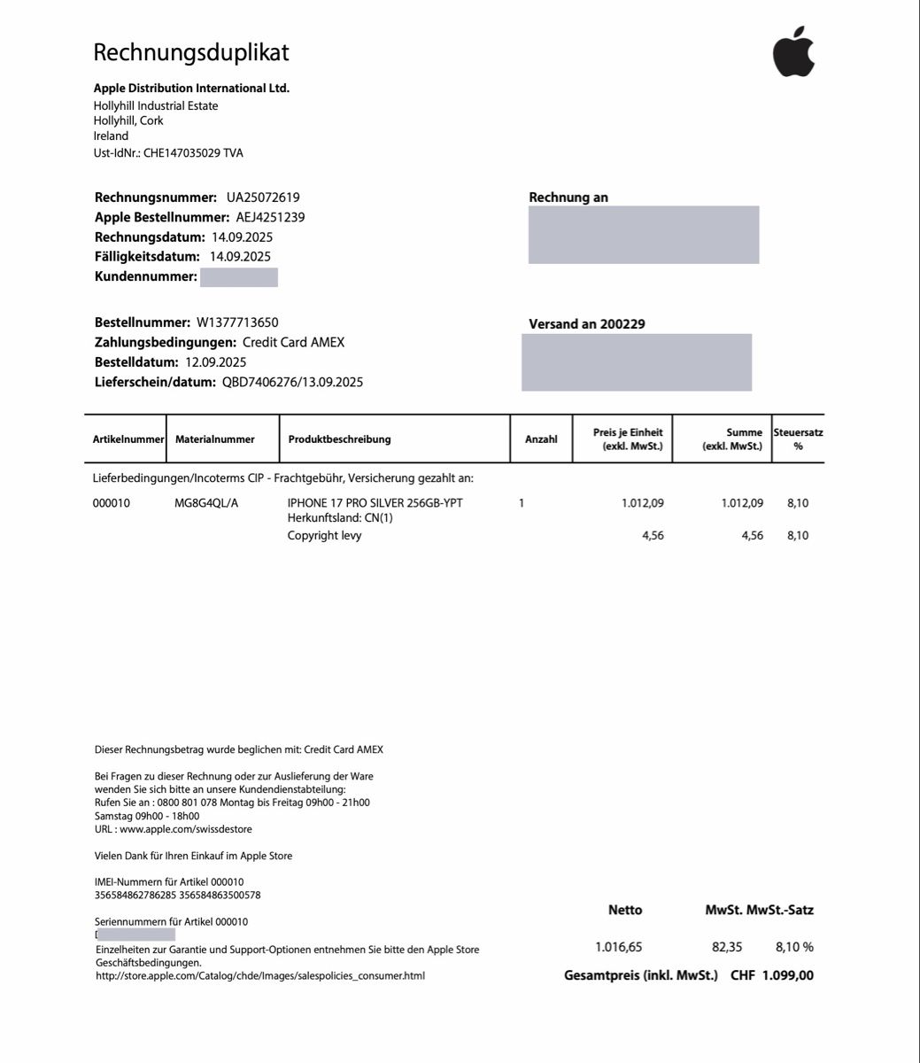 Apple Telefoni cellulari / Smartphones: iPhone 17 Pro - 256 GB - Silver – Nuovo (secondo la descrizione) da Buchs ZH venduto da don_angelo88 8