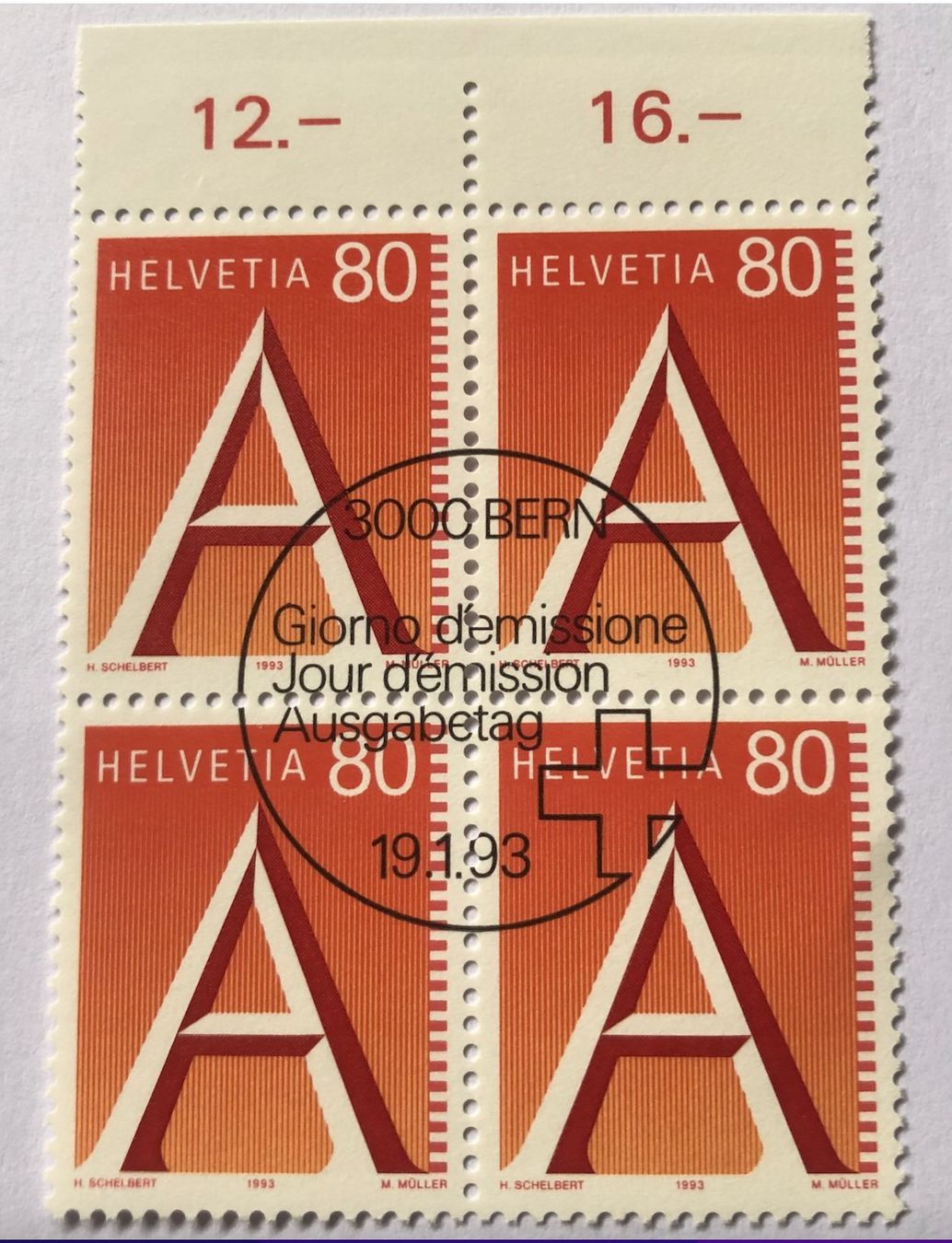 Tutti i francobolli: 4 er Block Nr.838 mit ETStempel Bern   – Usato da Aarau venduto da Billa007