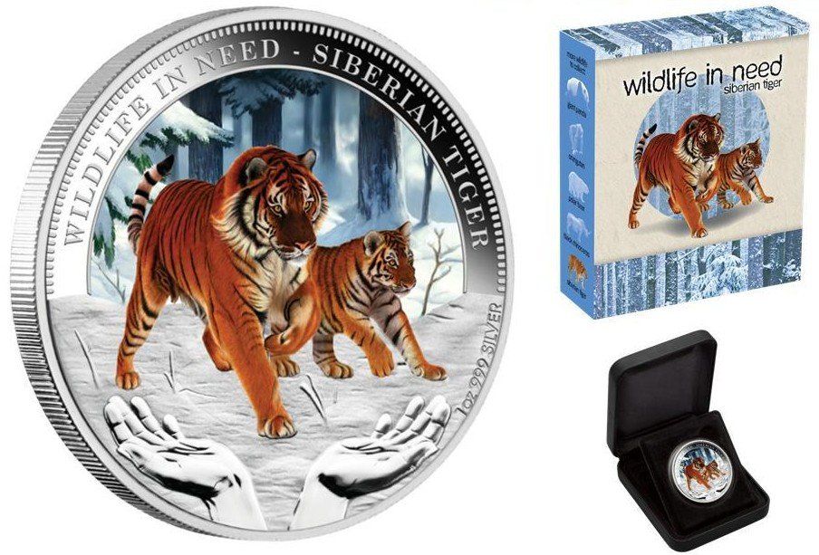 Siberian Tiger 2012_1 Oz Silber «PP / coloriert» & Box & Coa (Neu und ...