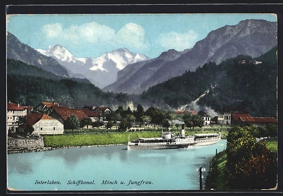 Cartoline postali: Interlaken, Schiffkanal mit Dampfschiff, – Usato da Berlin venduto da bartko-reher
