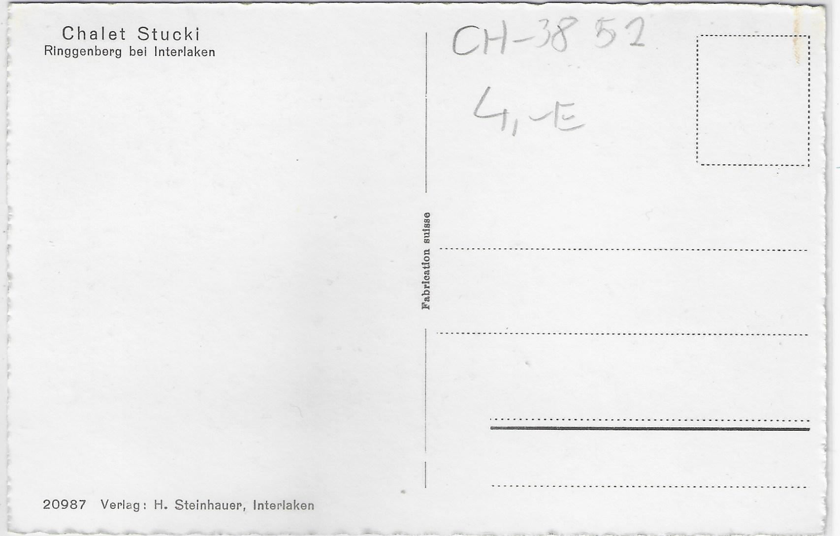 Cartoline postali: Chalet Stucki Ringgenberg bei Interlaken – Usato da Ettingen venduto da Kartenplanet 1
