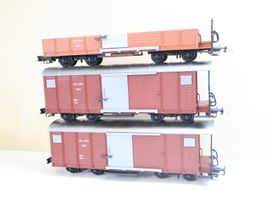 FAMA Alpenbahn 3 x BVZ Güterwagen - 0m