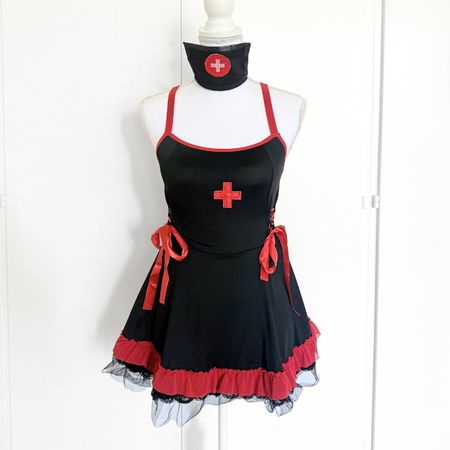 Costume Déguisement Infirmière Noir & Rouge - Taille S