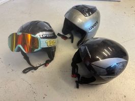 3 Skihelme, 1 Skibrille, Kinder ca 5-9y