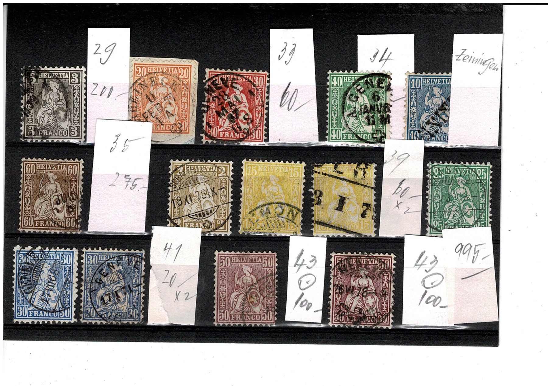 Alle Briefmarken: 14 gute Sitzende Helvetia gest. – Gebraucht aus Lausanne von Whorvath