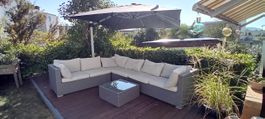 Gartenloung Ecksofa mit Tisch grau gebraucht