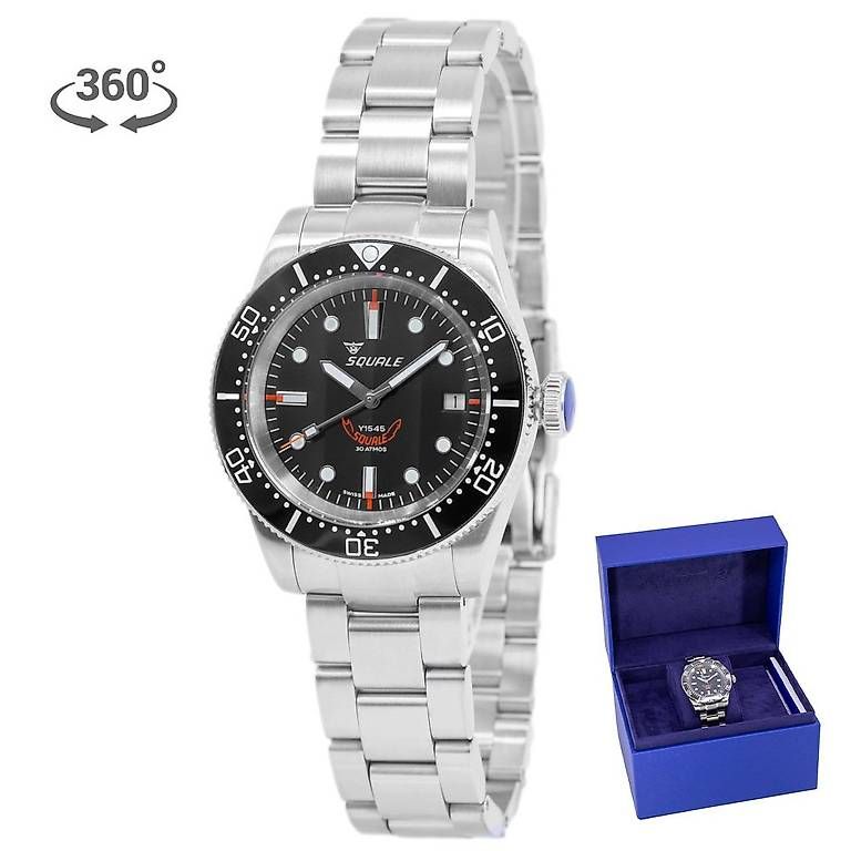 Squale Orologi: Squale Men's 1545BKBKC.AC 1545 Black Dial 30ATM Automatic – Nuovo e nell'imballaggio originale da Schindellegi venduto da harveystore