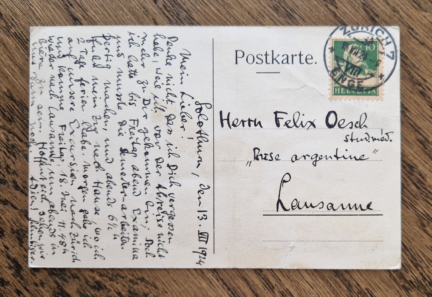 Ansichtskarten: Durchblick beim Hürlig, Solothurn 1924 – Gebraucht aus Ebikon von Donar50 1