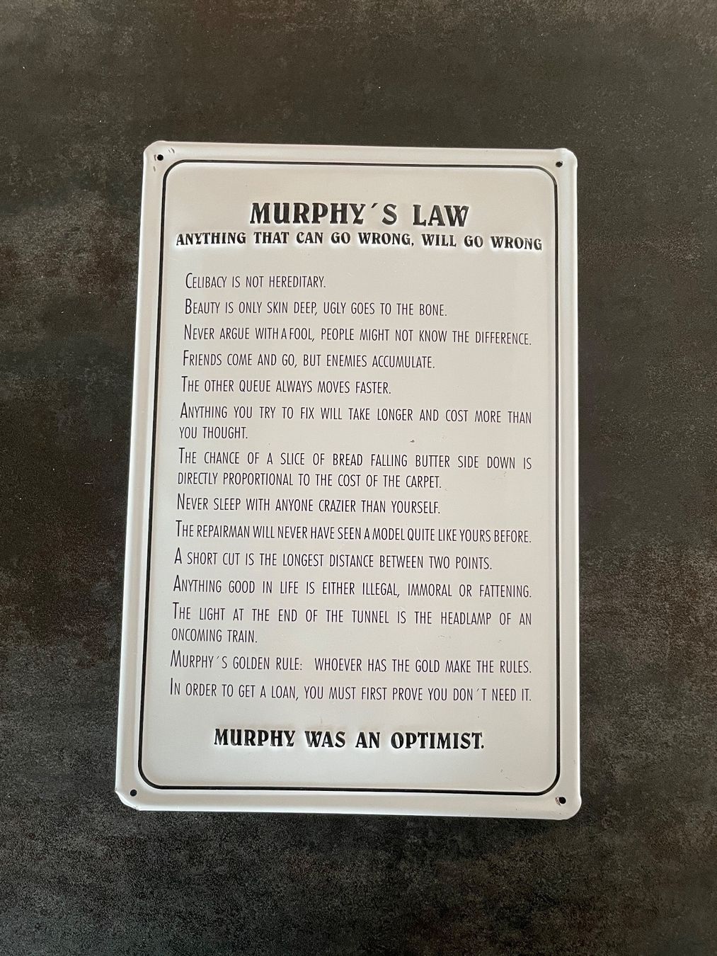 Ecriteaux: Plaque en Métal Murphy’s Law – D'occasion à Vallamand par Bricbracbroc82