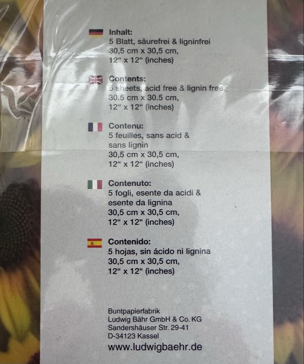 Carta: URSUS Transparentpapier " Flora Sonnenblumen", 5 Blatt – Nuovo e nell'imballaggio originale da Rüfenacht BE venduto da Sodeli03 1