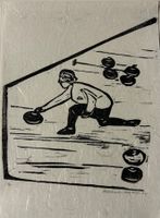 Willy Biefer (1899-1983), Orig. Holzschnitt, Curling, Sport